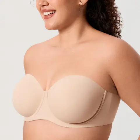 DELIMIRA Women's Inbarely Lift Strapless Bra Plus Size Full Coverage Unlined Underwire Seamless Bras