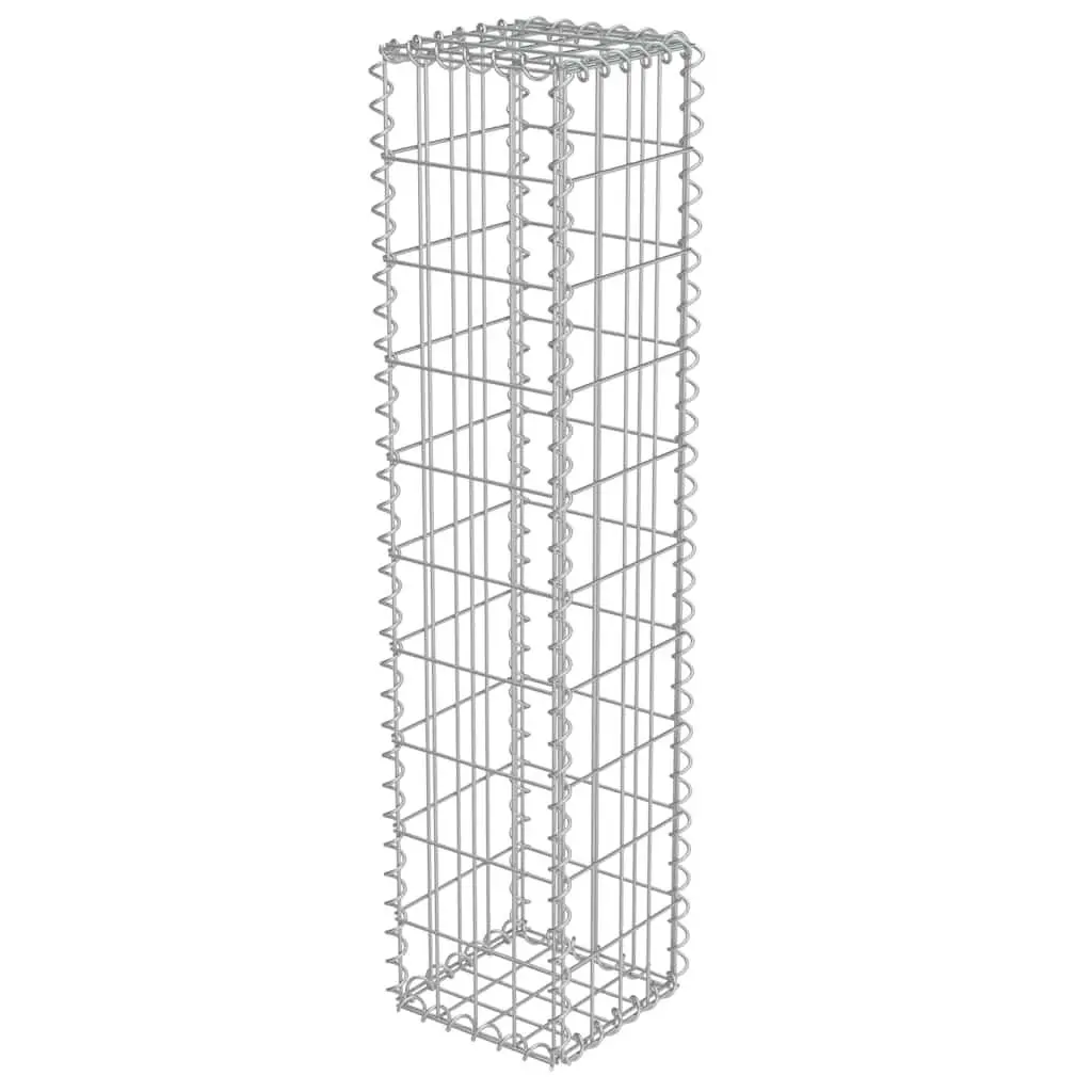 vidaXL Gabion Wall, Gabion Basket Post for Outdoor Garden Patio Privacy Protection, Gabion Wall with Covers, Rock-stone Wall, Galvanized Steel 143575