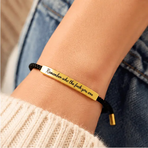 Unisex Braided Rope Bracelet with Stainless Steel Motivational Tag, Adjustable Fit, Inspirational Quote, Multi-Size Costume Jewelry for Anyone Needing a Boost of Confidence, Arm Candy Accessories, Motivational Quote, Inspirational Tag
