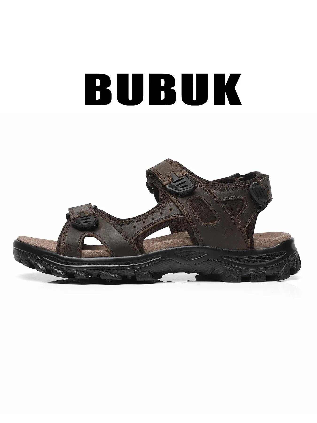 BUBUK Men's Vintage Leather Sandals, Thick Sole Shock Absorption Anti-Slip Outdoor Commuter Casual Flip Flops, Bubuk Men's First Layer Cowhide Shoes