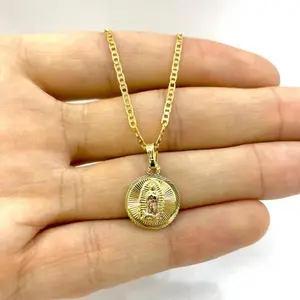 Womens Virgen Guadalupe Necklace Pendant Round Small Charm Mariner Chain for Girls Catholics Gifts Anniversary Birthday 1st Communion Confirmation