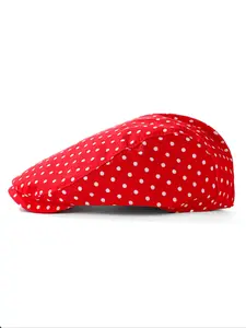 Women's Polka Dot Beret Hat, Vintage Japanese Style, Large Size, Reversible Beanie, Korean Fashion, Face-Slimming, Spring & Summer