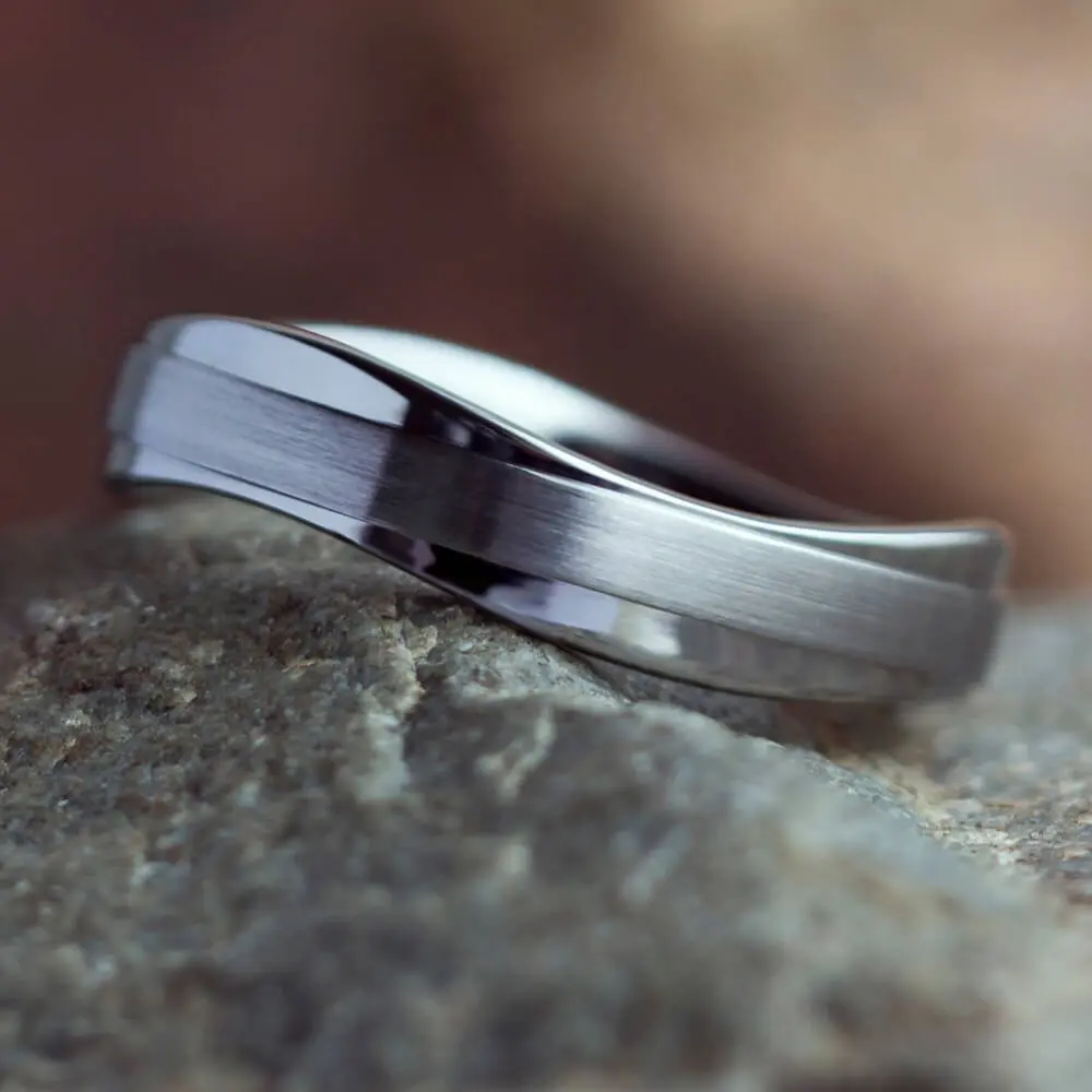 Wavy Titanium Ring, Brushed and Polished Custom Wedding Band, Curvy Handmade Jewelry