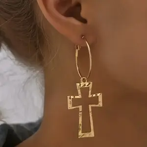 Trendy Stylish Hollow Cross Drop Earrings Inspired by European And American Fashion