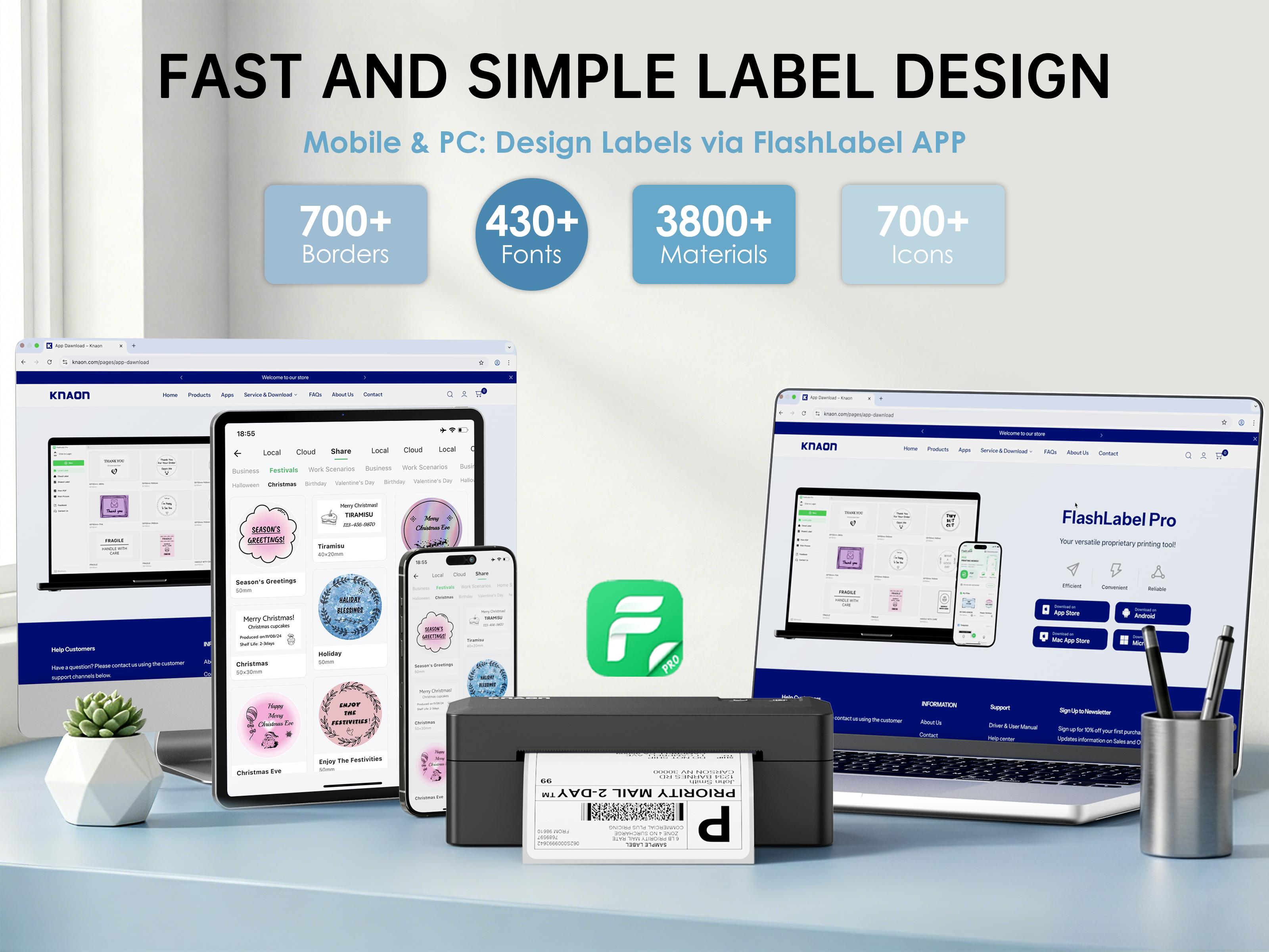 KNAON Shipping Label Printer Bluetooth Thermal Label Printer,Compatible with USPS, Amazon, Shopify, iOS/Android/Windows/Mac