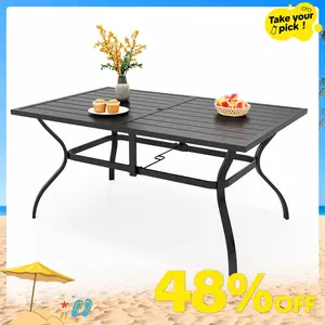 PHI VILLA 60'' Outdoor Dining Table for 6 with E-Coating Metal, 1.57" Umbrella Hole, All-Weather Resistant Rectangular Design Deals for You