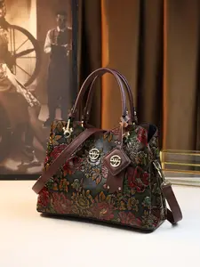 Women's Elegant Floral Embossed Handbag, PU Leather Satchel, Vintage Style Zipper Crossbody Bag, Trendy All-match Bag for Daily Use, Fashionable Crossbody Bag, Elegant Bags