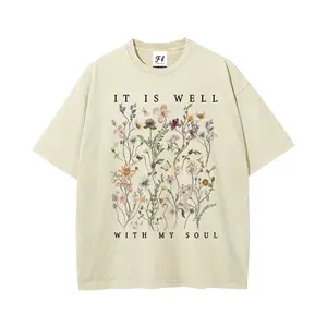It Is Well With My Soul Tee | Vintage Washed Wildflower Aesthetic,Painterly Wildflower Christian Oversized Tee