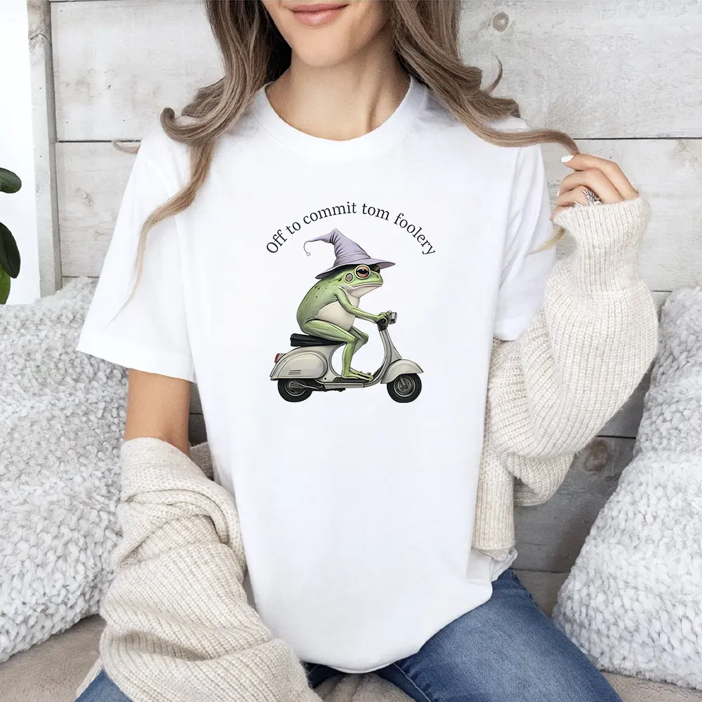 Off to Commit Tom Foolery Frog T-shirt, Funny Weirdcore Sayings Unique Tshirt Tee Adults Men Women Meme Graphic Sarcastic
