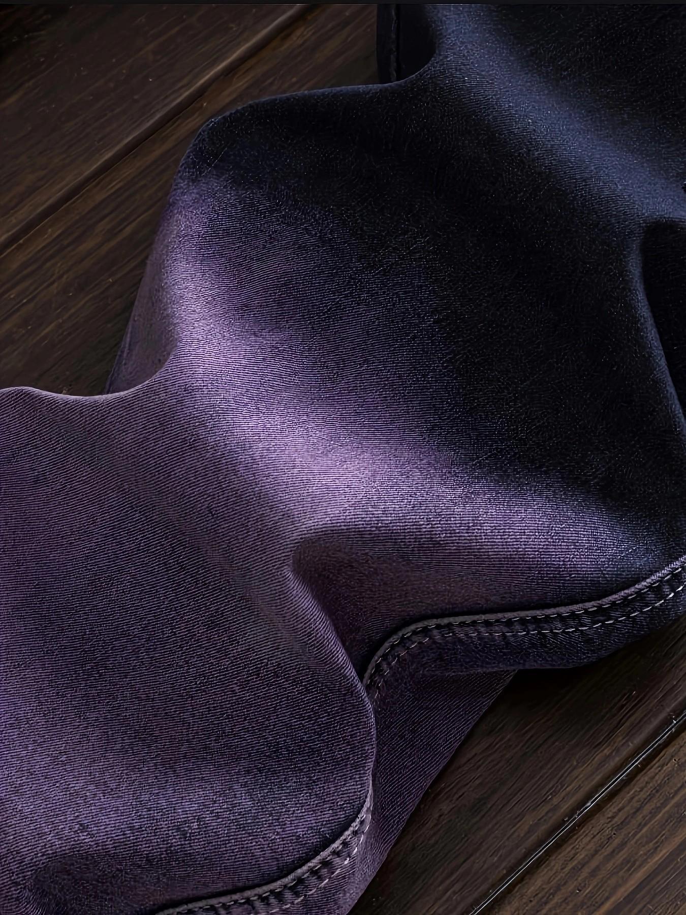 Men’s straight-leg distressed jeans with purple patchwork, European/American fashion trend