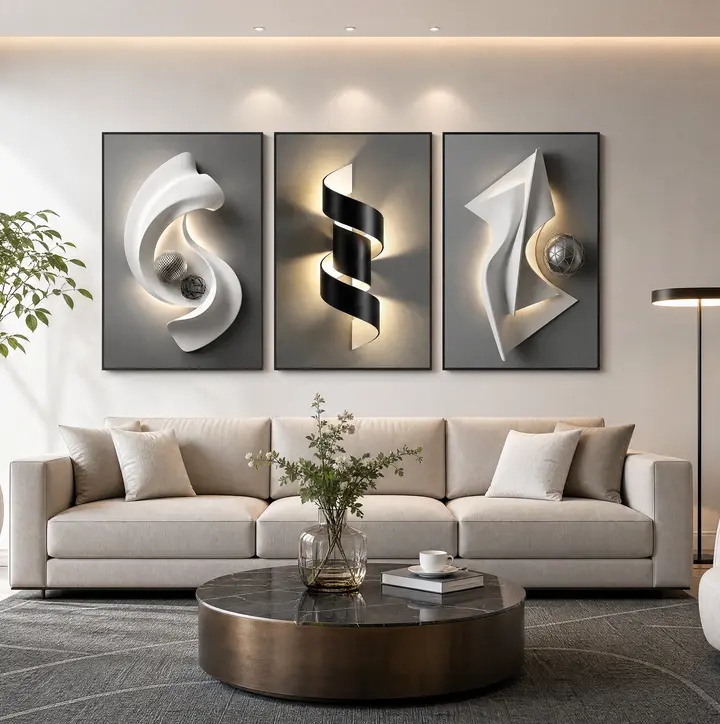 Tribesigns Black and White Abstract Wall Art Set of 3, Large Geometric Framed Canvas Wall Decor for Living Room, Bedroom & Office