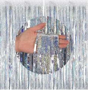 2 Packs 3.2ft x 6.6ft Silver Multicolor Tinsel Foil Fringe Curtains Photo Booth Props for Engagement Bridal Shower Bachelorette Baby Shower Bachelorette Holiday Celebration Party Decorations