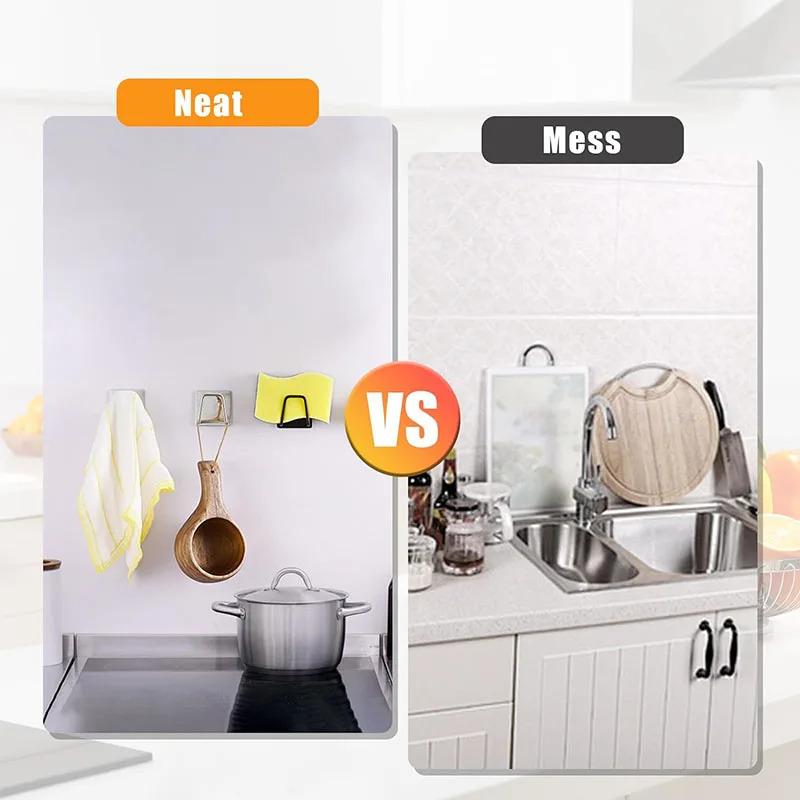 Kitchen Stainless Steel Sink Sponges Holder Drain Drying Rack Self Adhesive Storage Holder Wall Hooks Kitchen Organizer Tool