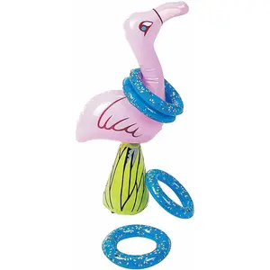 Inflatable Flamingo Ring Toss Game, 20" Vinyl Base with Four 5 1/2" Rings, Birthday Parties, Friendly Gatherings, and More