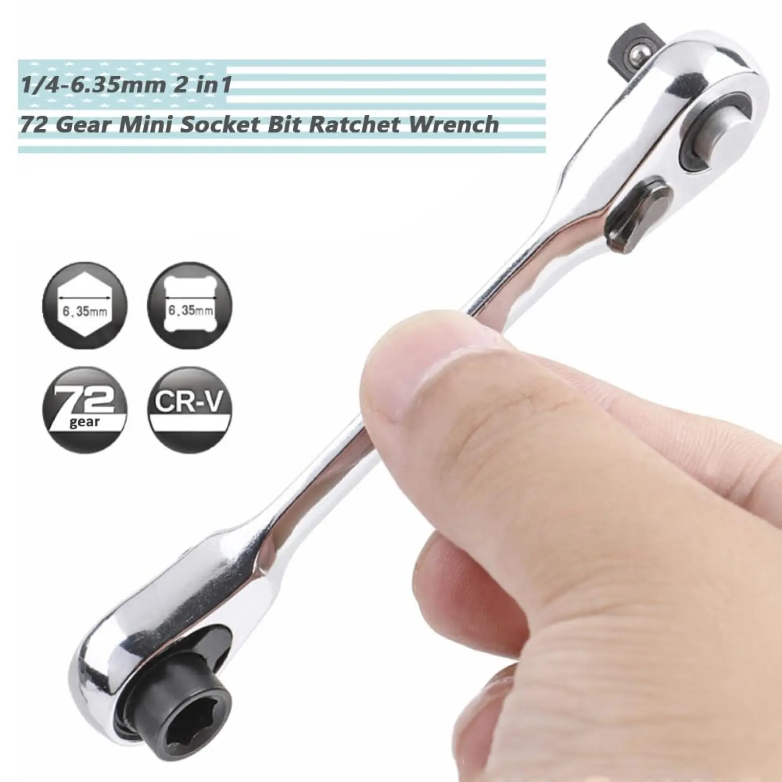 Silver Ratchet Wrench 1/4 Inch Mini Double Headed 72 Tooth Drive Socket (Bits Not Included), Ratchet Set Rotator Practical Accessories Tool, 5 Degrees Quick Install Release Silver Ratchet Wrench 1/4 Inch Mini Double Headed 72 Tooth Drive Socket (Bits Not Included), Ratchet Set Rotator Practical Accessories Tool, 5 Degrees Quick Install Release