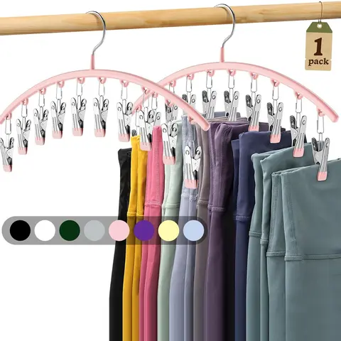 Clip-On Plastic Yoga Pants Hangers with Electroplated Alloy Steel Hooks - 4-Pack Heavy-Duty Closet Storage Organizer, Athleisure Hangers & Pegs, Smooth Durable Pink Home Organizer for Neighbors (Holds 20)