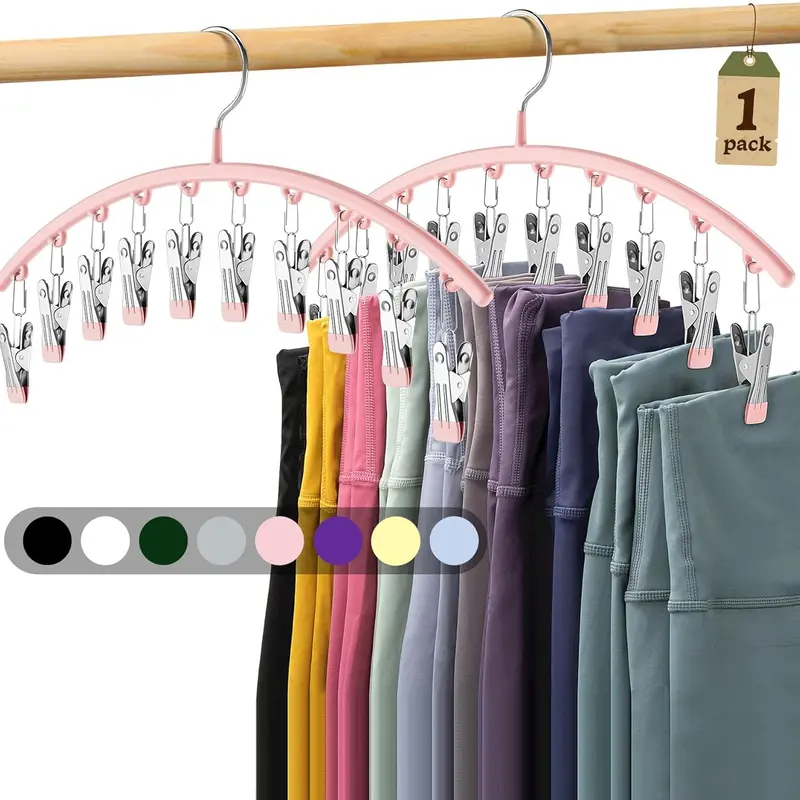 Clip-On Plastic Yoga Pants Hangers with Electroplated Alloy Steel Hooks - 4-Pack Heavy-Duty Closet Storage Organizer, Athleisure Hangers & Pegs, Smooth Durable Pink Home Organizer for Neighbors (Holds 20)