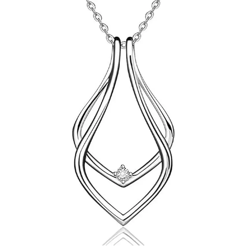 Dainty Waterdrop Ring Holder Necklace for Women Men CZ Simple Ring Keeper Necklaces Geometric Pendant Bride Wedding Engagement Saver Jewelry for Wife Girlfriend Mother