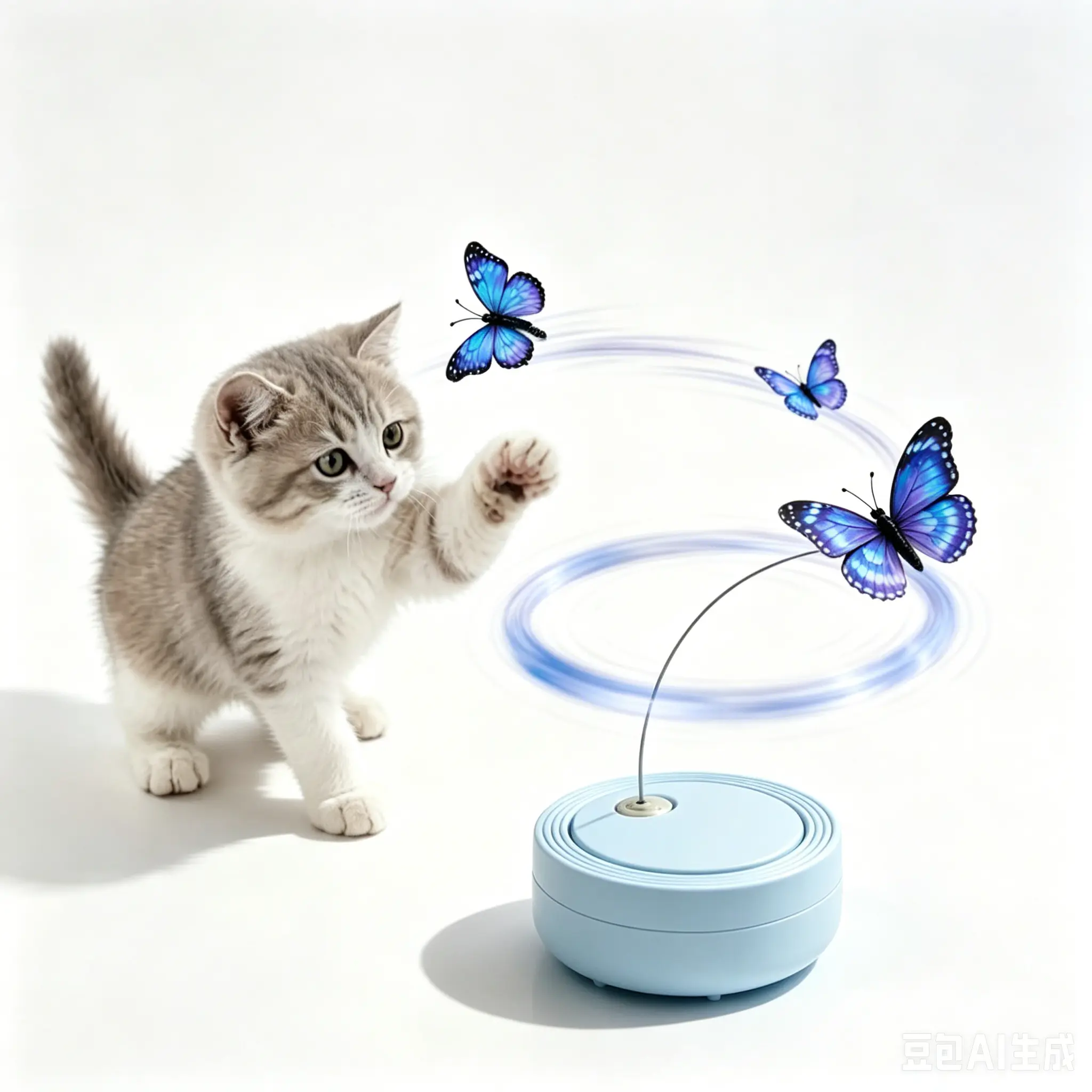 Flutter Butterfly Kitten Enrichment Toy, Interactive Spinning Cat Toy with Touch Sensor, 360° Rotating Butterfly, Indoor Boredom Relief Play Toy for Small Medium Large Cats, Blue