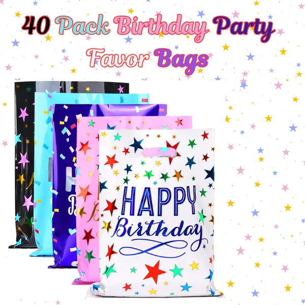 40 Pack Birthday Party Favor Bags, Assorted Color Goodie Gift Bags for Kids Boys & Girls, Perfect for Gift, Birthday Party Supplies & Candy Treat Bags