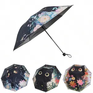 Cute Cat Pattern Foldable Manual Umbrella, Reinforced Steel Frame, UV Protection, Compact Design, Durable Vinyl Fabric, Ergonomic Rubber Handle