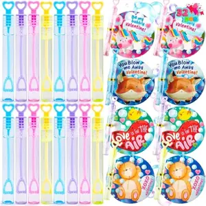 32 Pcs Valentines Day Gift Cards with Mini Bubble Maker Wands for Kids, Valentine Party Favor Toys, Valentine's Day Kids Classroom Exchange Prizes, Bubble Wands with Cards, Photo Prop Decor