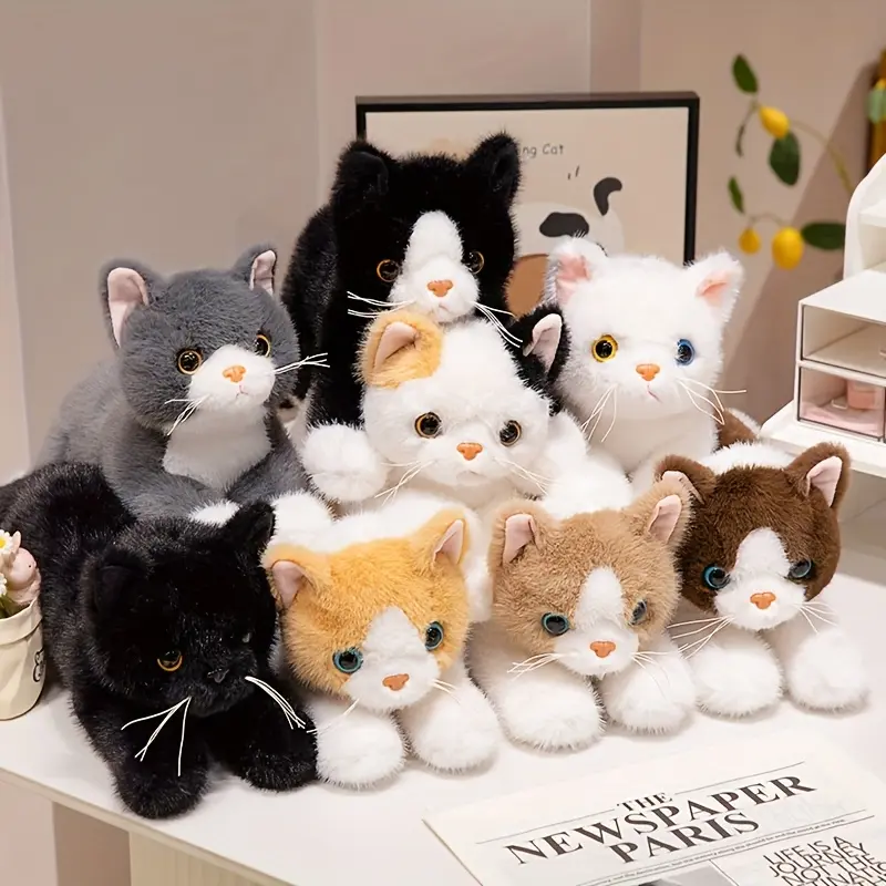 SNUGGLEON Realistic Calico Cat Stuffed Animal - Soft Fluffy British Shorthair Style Black/White/Brown Tabby Ragdoll Kitten Plush - Huggable Gift for Kids & Collectors