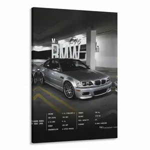 BMW E46 M3 High Performance Car Poster, Modern Canvas Wall Art Decor, Ideal Gift for Car Enthusiasts, Suitable for Living Room, Bedroom, Study, Gaming Room