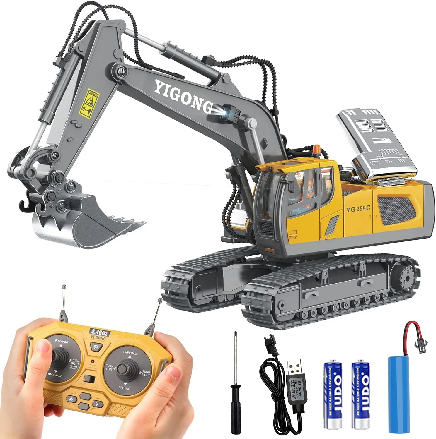 RC Excavator Toy ,2.4Ghz RC Play Excavator with Shovel & Light - Remote Control Construction Toys for Boys,Suitable for Children Aged 3 and Up