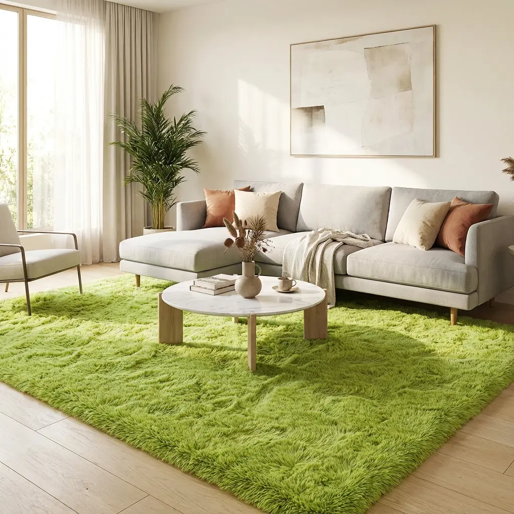 XEXSIN Grass Green Rectangle Rug - Fluffy Shag Plush Durable Fade-Resistant Carpet for Living Room, Rugs for Bedroom, Kid Room Decor