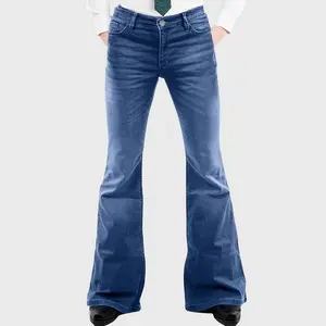 Men's High Cotton Y2K Flare Leg Jeans, Slim Fit Bell Bottom Denim Pants, Retro 70s Style Washed Blue Trousers, Vintage Bootcut Casual Pants for Men
