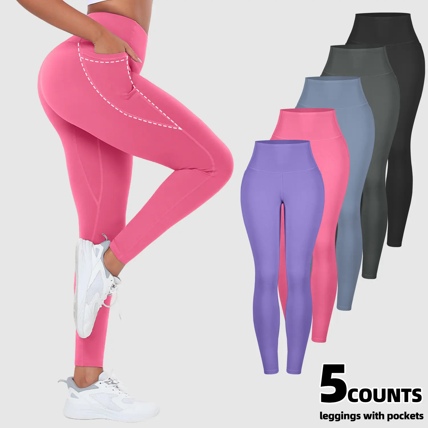 Women's Sporty Chic High-Waist Elastane Yoga Pants - 3/5/6/8 Packs, Universal All-Seasons, Soft Workout Bottoms with Side Phone Pocket, Suitable for Gym, Running, Roll-Down Design, Roll-Down Women's Sports Leggings, 3/5/8 Pack, 3Pcs-Black - Blue - Pink, A