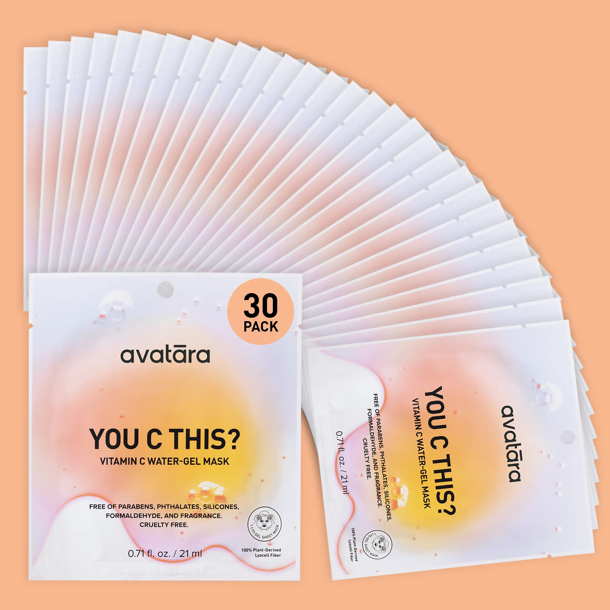Avatara You C This? Vitamin C Water-Gel Mask - 30 Pack | Korean Glow Mask with Vitamin C & Peptides | K-Beauty Brightening Face Mask for Dull, Uneven-Looking Skin | Water-Gel Texture, Dewy Glow, Glass Skin | Clean, Vegan & Dermatologist-Tested
