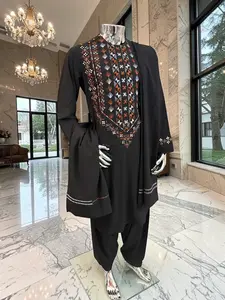 Medium Black Afghan Parahan Tunban with Mirror Work – Premium Embroidered Men’s Traditional Outfit with Chadder/patto