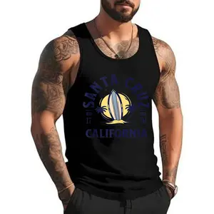 Santa Cruz California Beach Surf Summer Vacation Vintage For Men Women Tank Top, Graphic Sleeveless Muscle Workout, Casual Knitted Slim Fit Beach Tank top, Summer Menswear