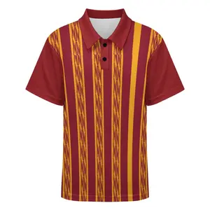 Red & Yellow African Kente Print Buttoned Polo Shirt