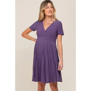 Plum Pleated Maternity/Nursing Dress