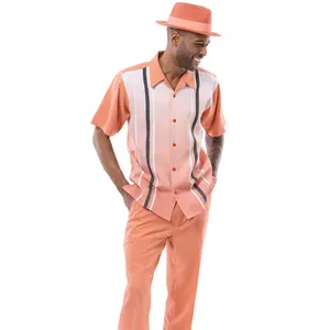 Apricot Vertical Print Walking Suit Set