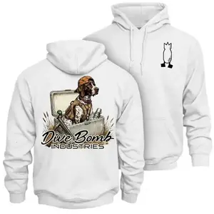 Dive Bomb Industries Duck Hunting Dog Hoodie – Waterfowl Retriever Dog in Hunting Gear Box Graphic Back Print, Duck Hunting Apparel for Waterfowl Hunters, Outdoor Duck Hunter Lifestyle Hoodie