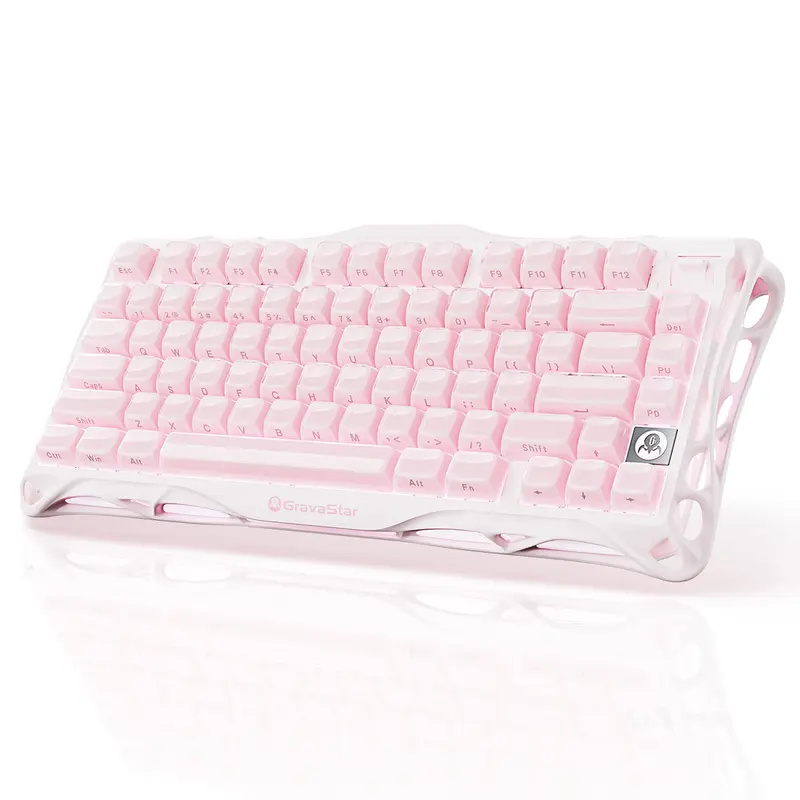 GravaStar Mercury 1 75% Sakura Pink Colorful Design Mechanical Gaming Keyboard - Aluminum Alloy Exoskeleton, Creamy Wireless, Gasket Hot-Swap Socket, Linear Switches, ARGB Backlit, Computer Accessory for Birthday, Holidays