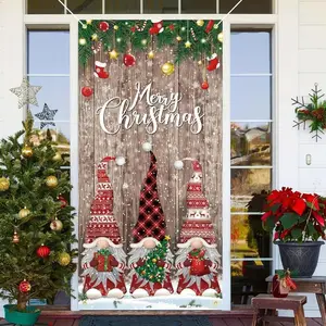 Christmas Door Banner, 1 Count Snowflake & Gnome Pattern Door Hanging Banner, Holiday Party Decoration Supplies for Home Balcony School Office