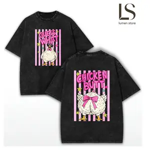 washed cotton, Guess What Chicken Butt Graphic Comfort Color T-shirt BLC