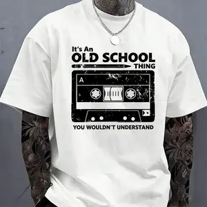 Men's Retro Graphic Cotton T-Shirt - "It's an Old School Thing" Vintage Cassette Tape Design, Soft Crew Neck, Casual Summer Tee, Cotton, Machine Washable, Cotton T ShirtsFashion Unisex T-shirts M-5XL