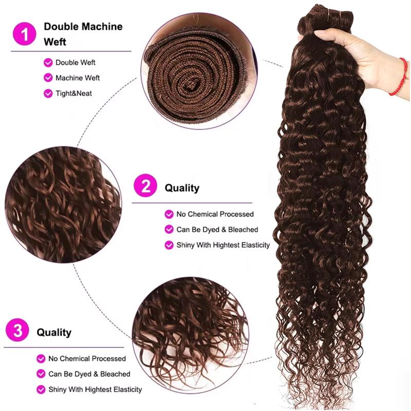 BINF Water Wave #4 Human Hair Bundles Chocolate Brown Water Wave Bundles 1/3/4 Bundles Invisible Dark Brown Wet And Wavy Human Hair Extensions For Women