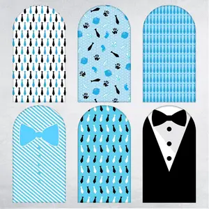 Blue Stripe Bow Tie Arch Backdrop Cover for Gentleman Baby Shower