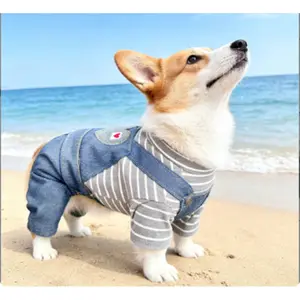 Pet Clothes Dog Cat Apparel Outfit Happy Puppy Small Dog Puppy Outdoor Snap Easy to Wear and Take Off Handsome Cute Beautiful Comfortable Double Heart Overalls Gray Stripe dachshund merch dog sweaters dog clothes dachshund merch pet the dog costume