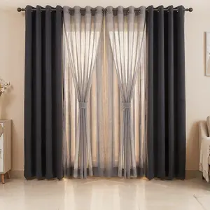 6 PANELS 54"X84"Comdination Grommets Curtains Including: 2 Panels Solid Full Blackout Curtain & 4 Panels Foil Silver Metallic Doli Sheer Curtain QF222 L28