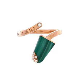 Pre-owned Bvlgari Gelati Ring 18K Rose Gold with Malachite and Diamonds by Rebag