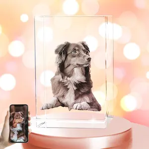 Pet’s Memorial Gifts with Your Own Photo for Dog Lovers, Pet Owners, 3D Laser Etched Picture, Engraved Crystal in Memory of Dog