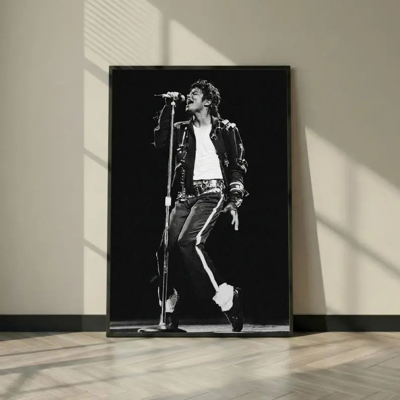Michael Jackson Wall Art Print, Black and White Concert Poster, Music Legend Photo, Pop Icon Wall Decor, Vintage Stage Photography